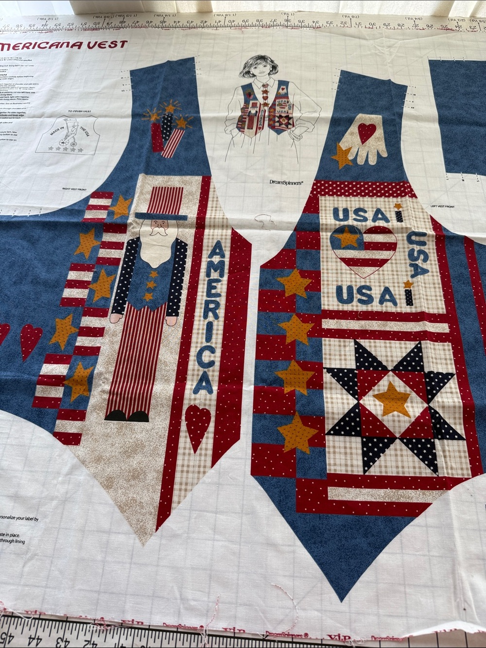 Vintage DreamSpinners Americana Vest Fabric Panel Uncut Patriotic Sewing Project